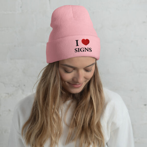 "I Love Signs" Cuffed Beanie - Image 4