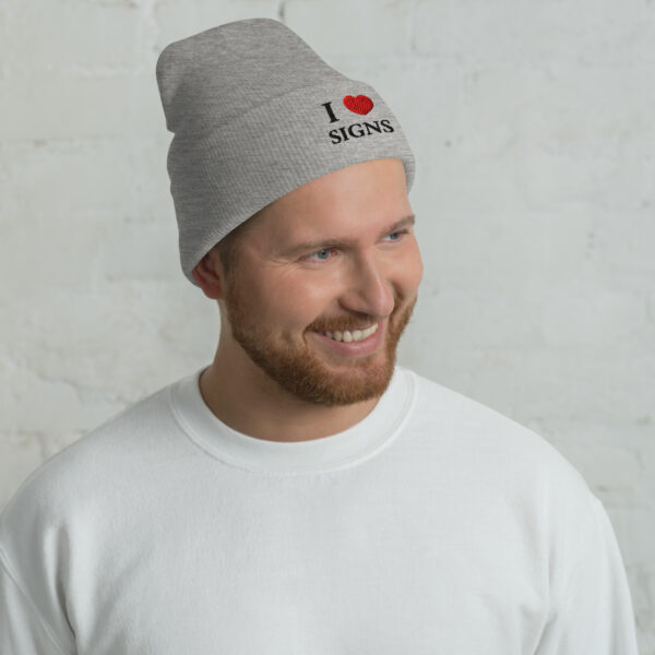 "I Love Signs" Cuffed Beanie - Image 2