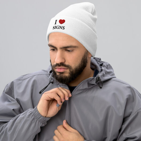 "I Love Signs" Cuffed Beanie - Image 6